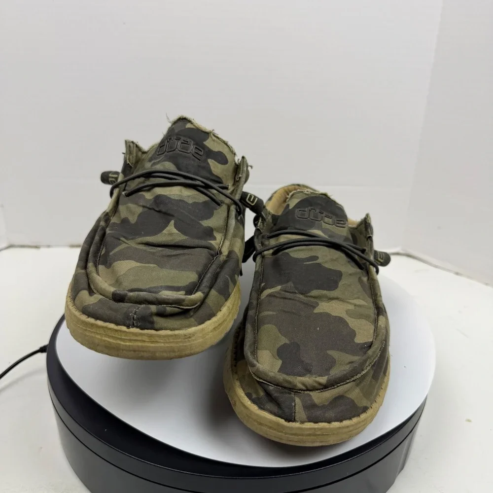 Hey Dude Wally Camo Mens Size 12 Green Camouflage Canvas Slip On Loafers Shoes